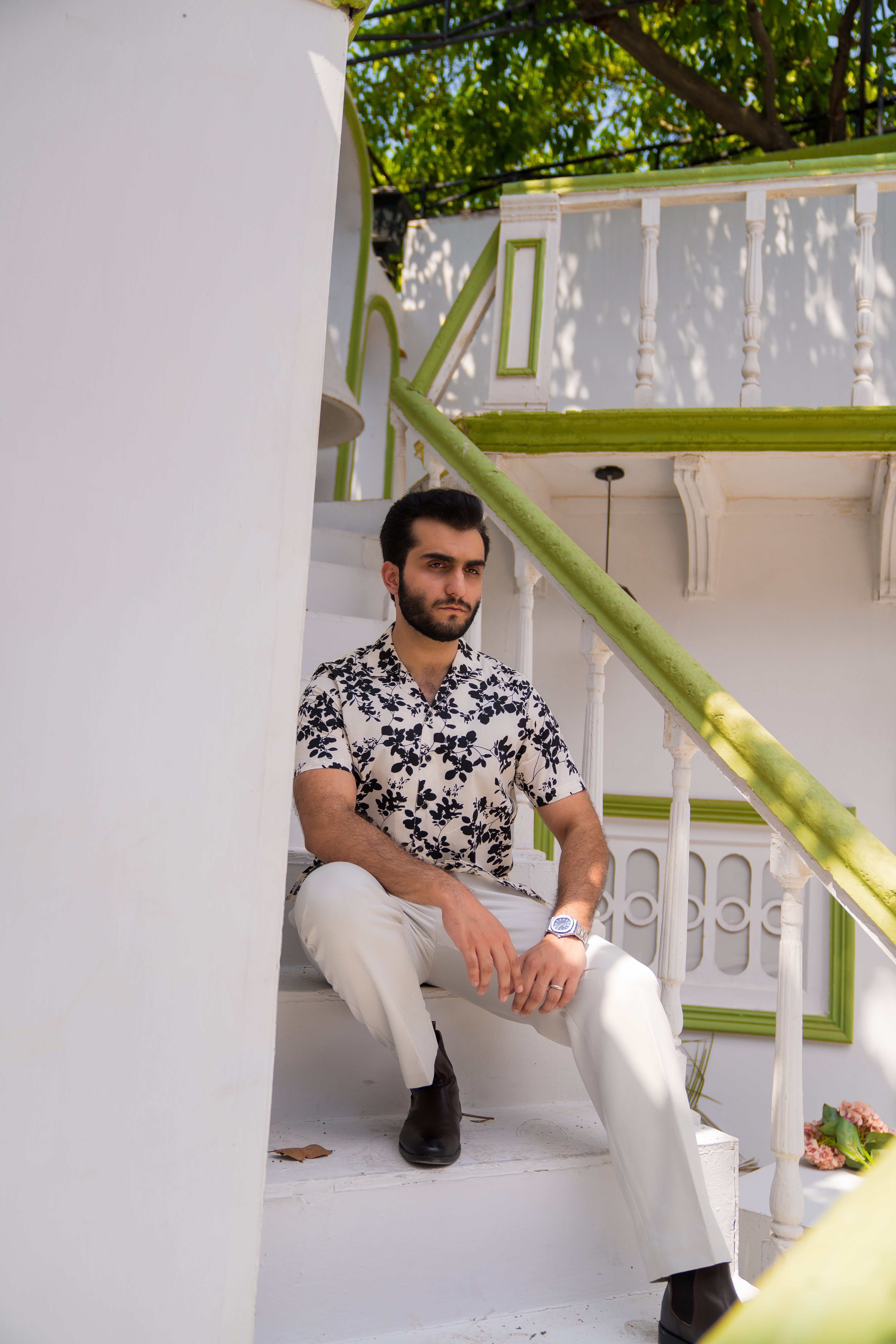 White Printed Cuban Collar Shirt (Unisex)