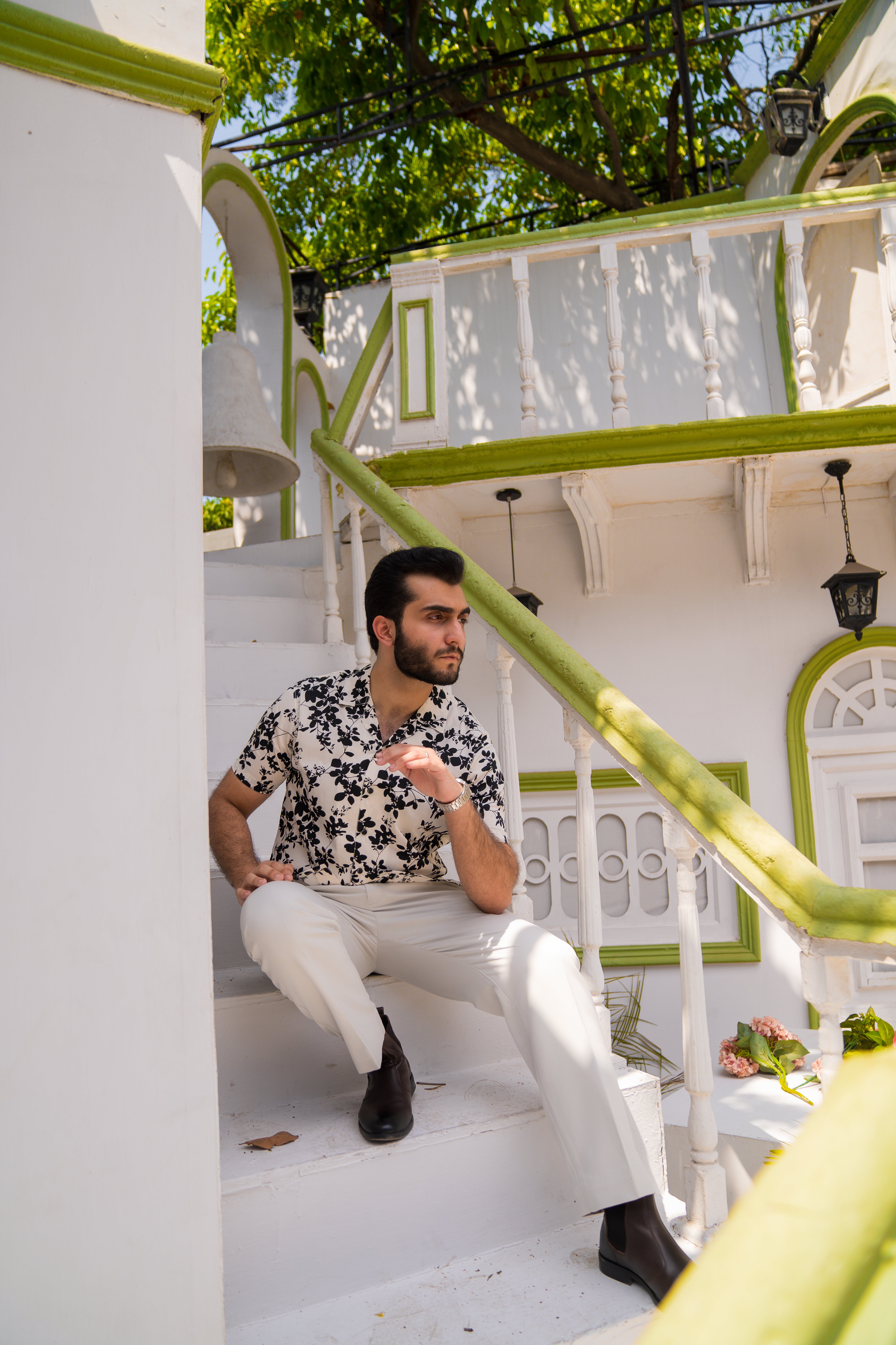 White Printed Cuban Collar Shirt (Unisex)