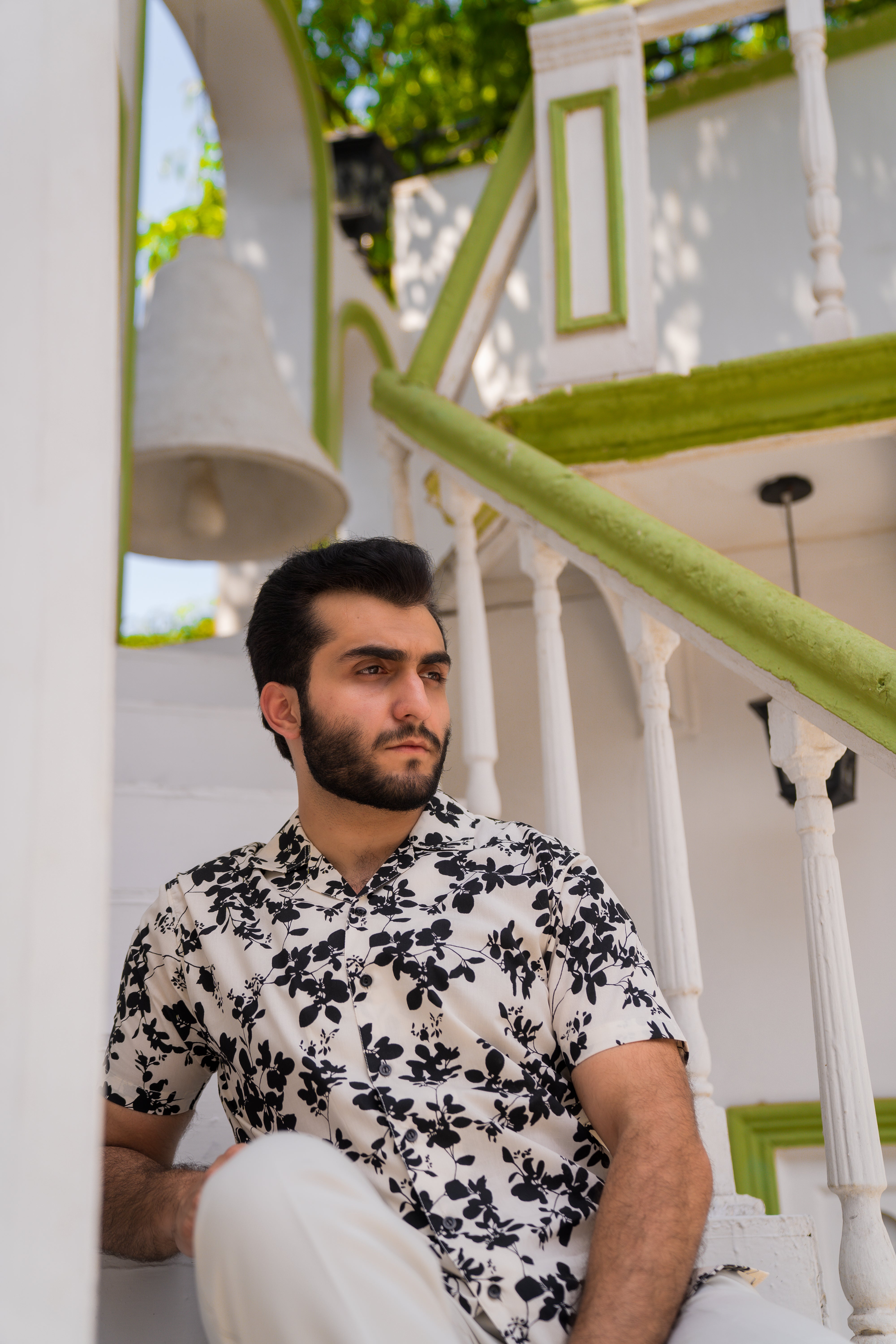 White Printed Cuban Collar Shirt (Unisex)