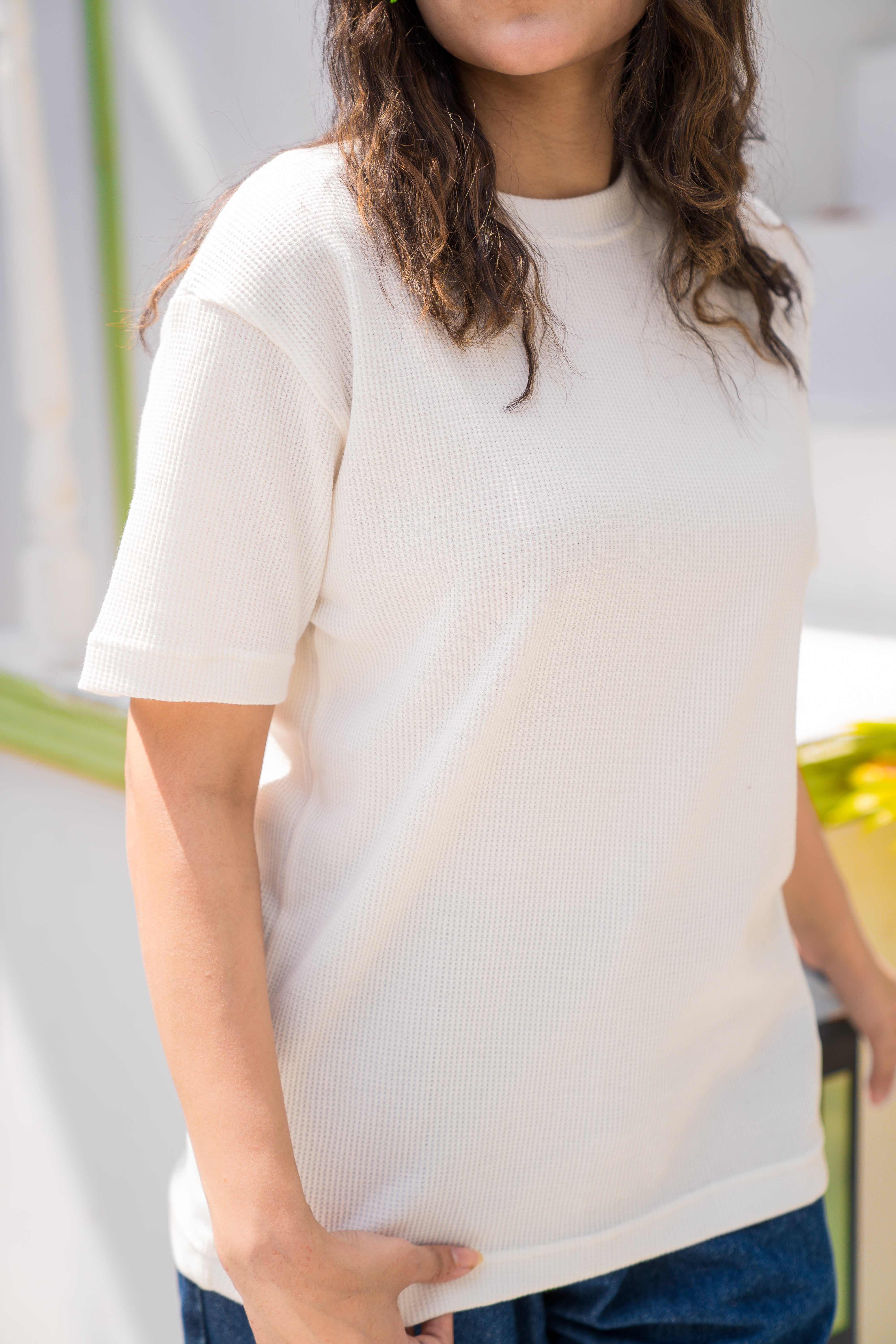 White Waffle Knit T-Shirt