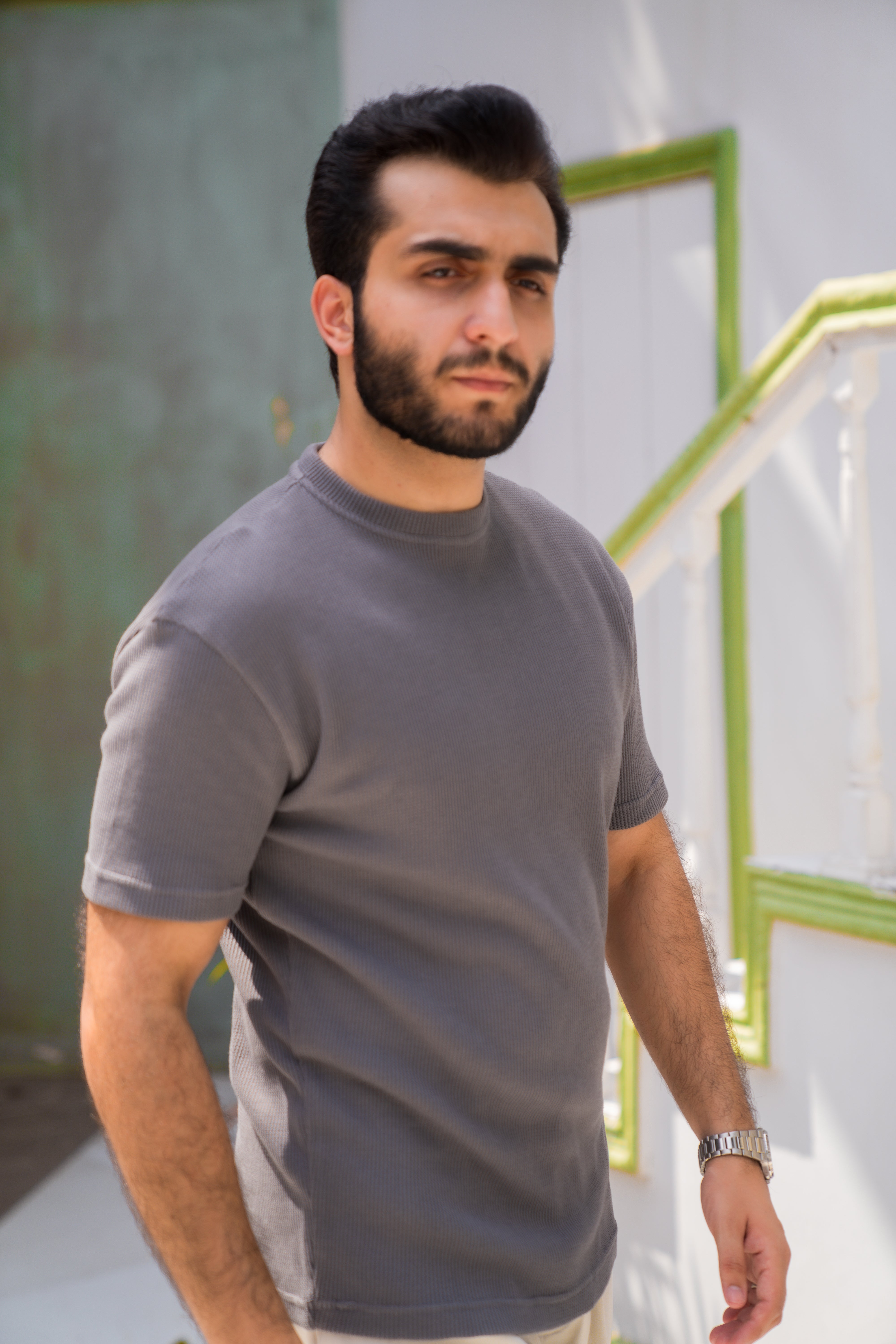 Grey Waffle Knit T-Shirt (Men)