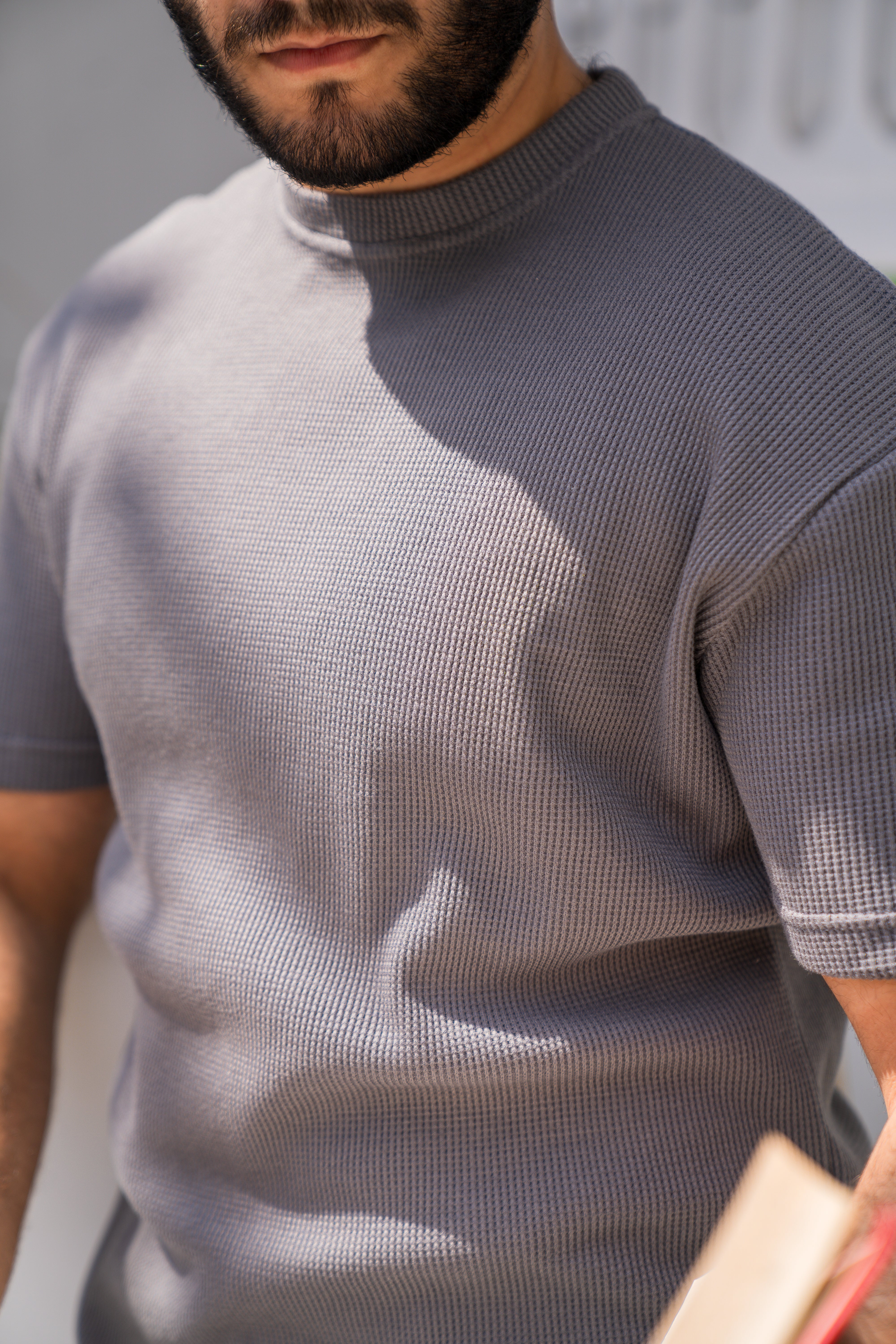Grey Waffle Knit T-Shirt (Men)