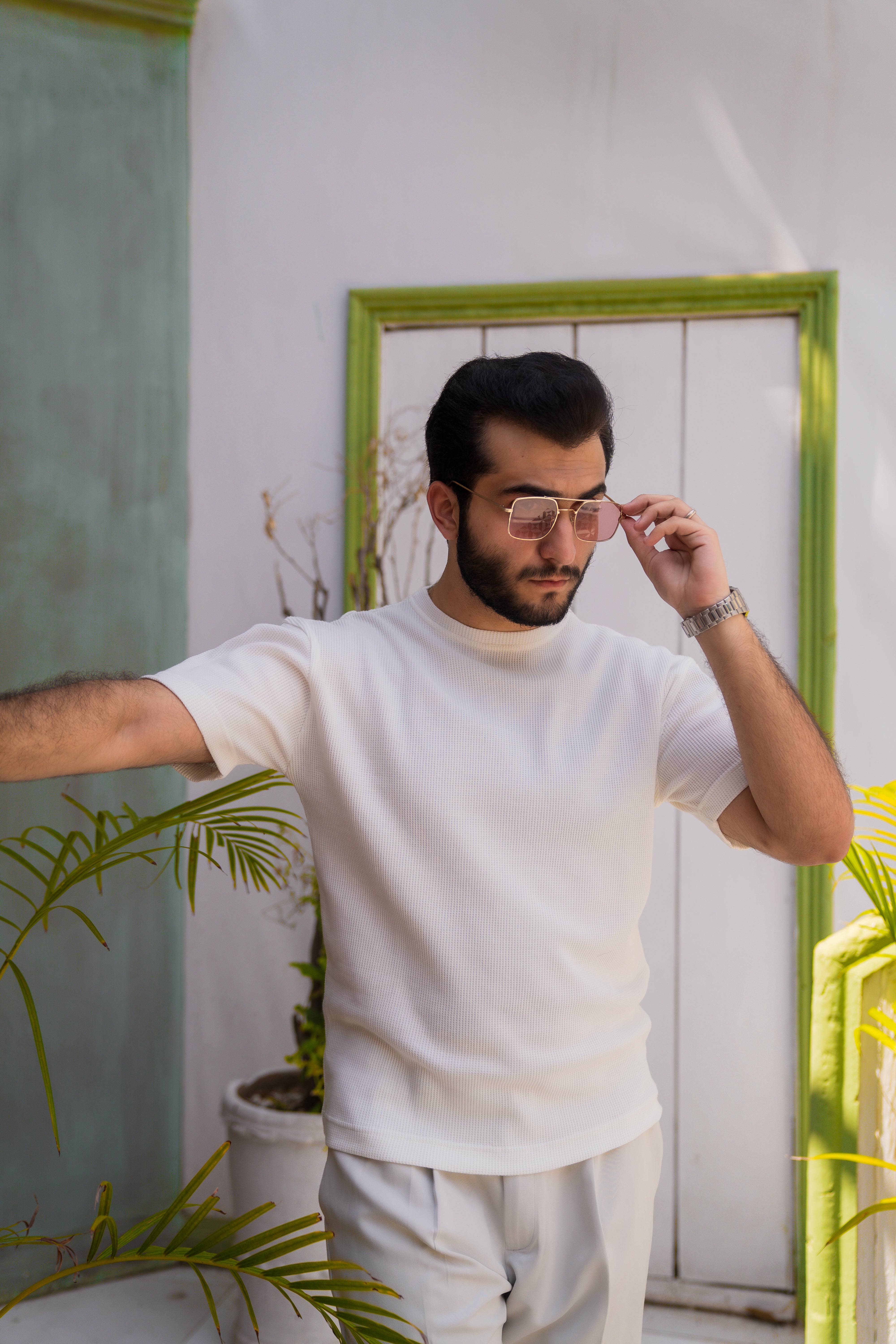 White Waffle Knit T-Shirt (Men)