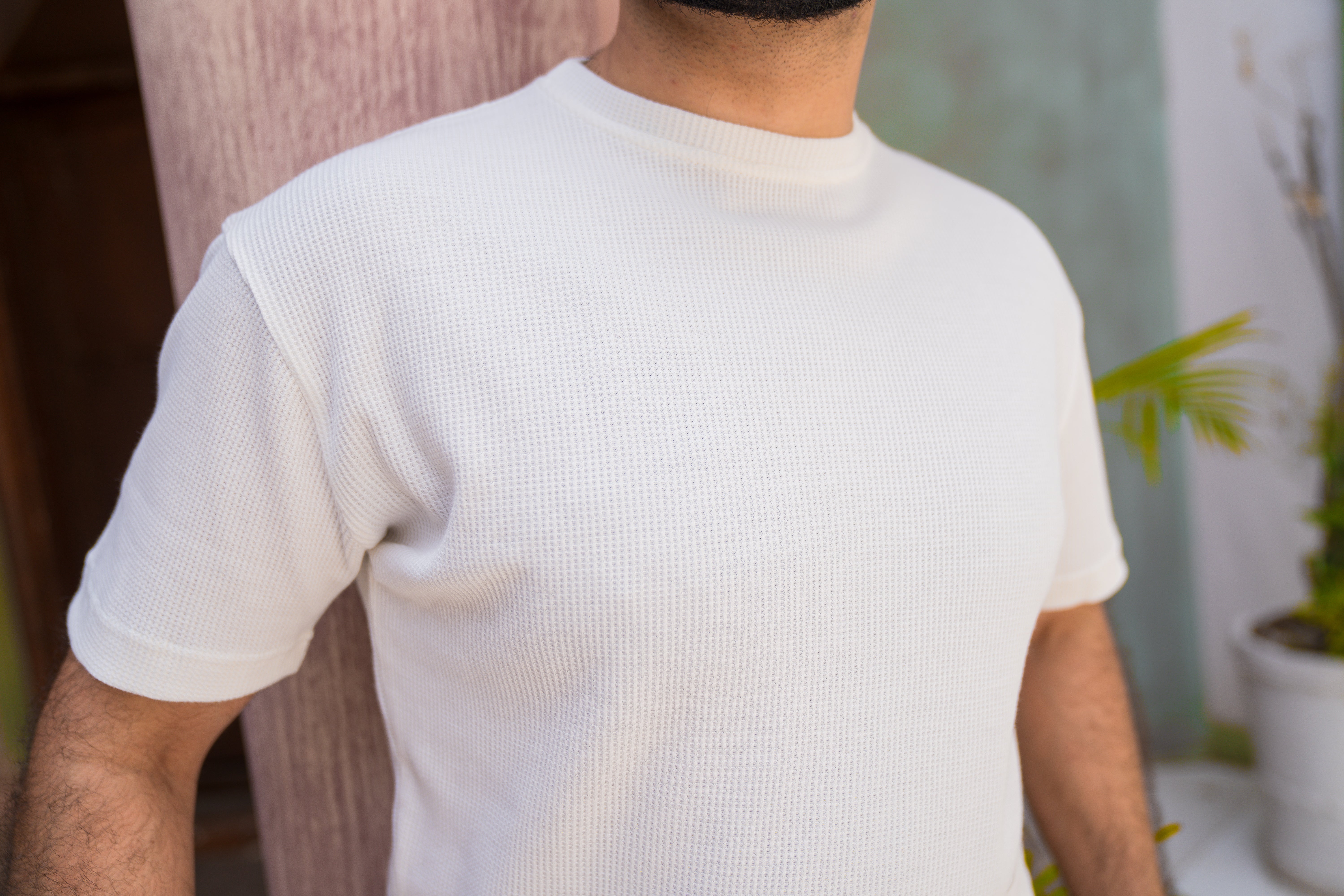 White Waffle Knit T-Shirt (Men)