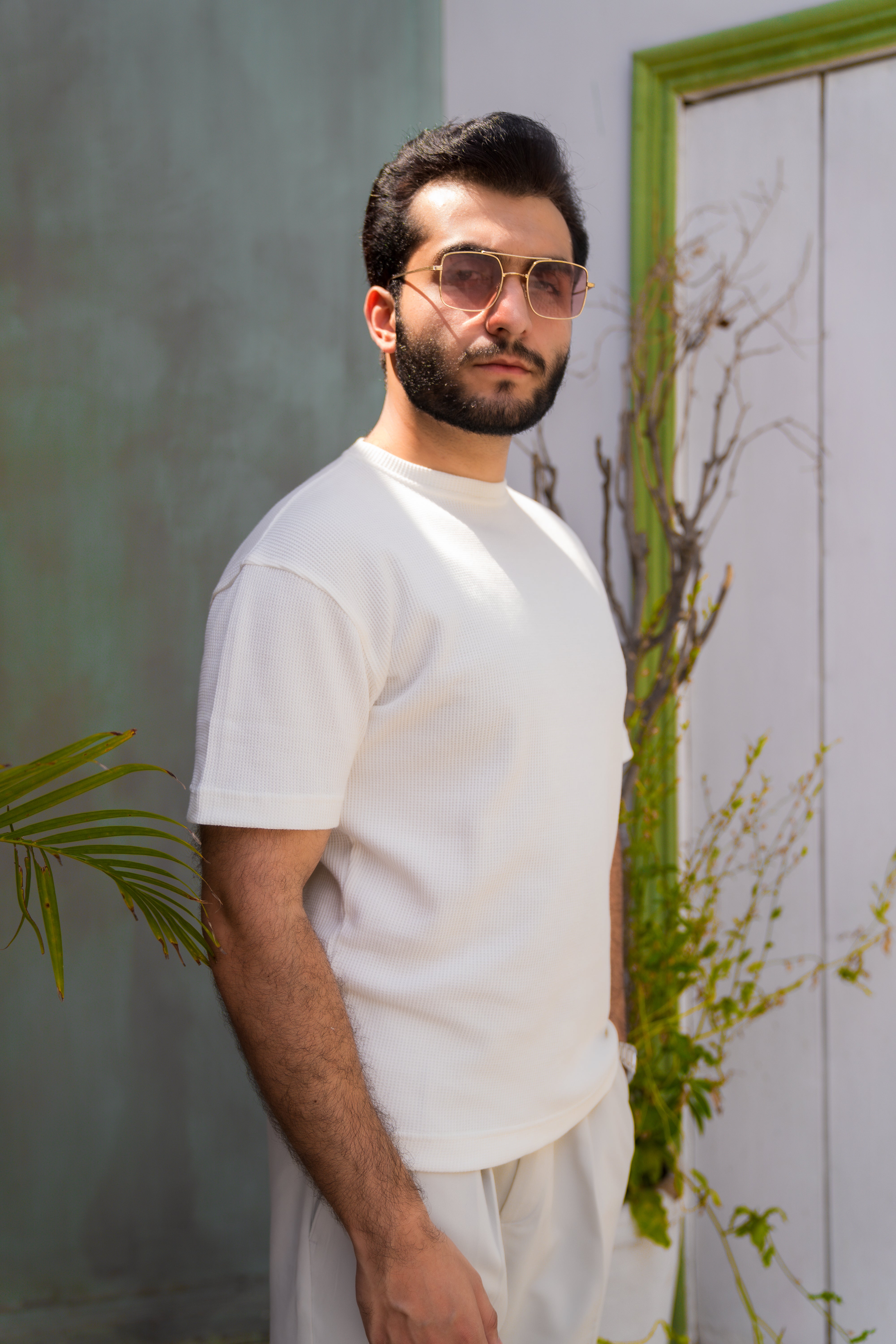 White Waffle Knit T-Shirt (Men)