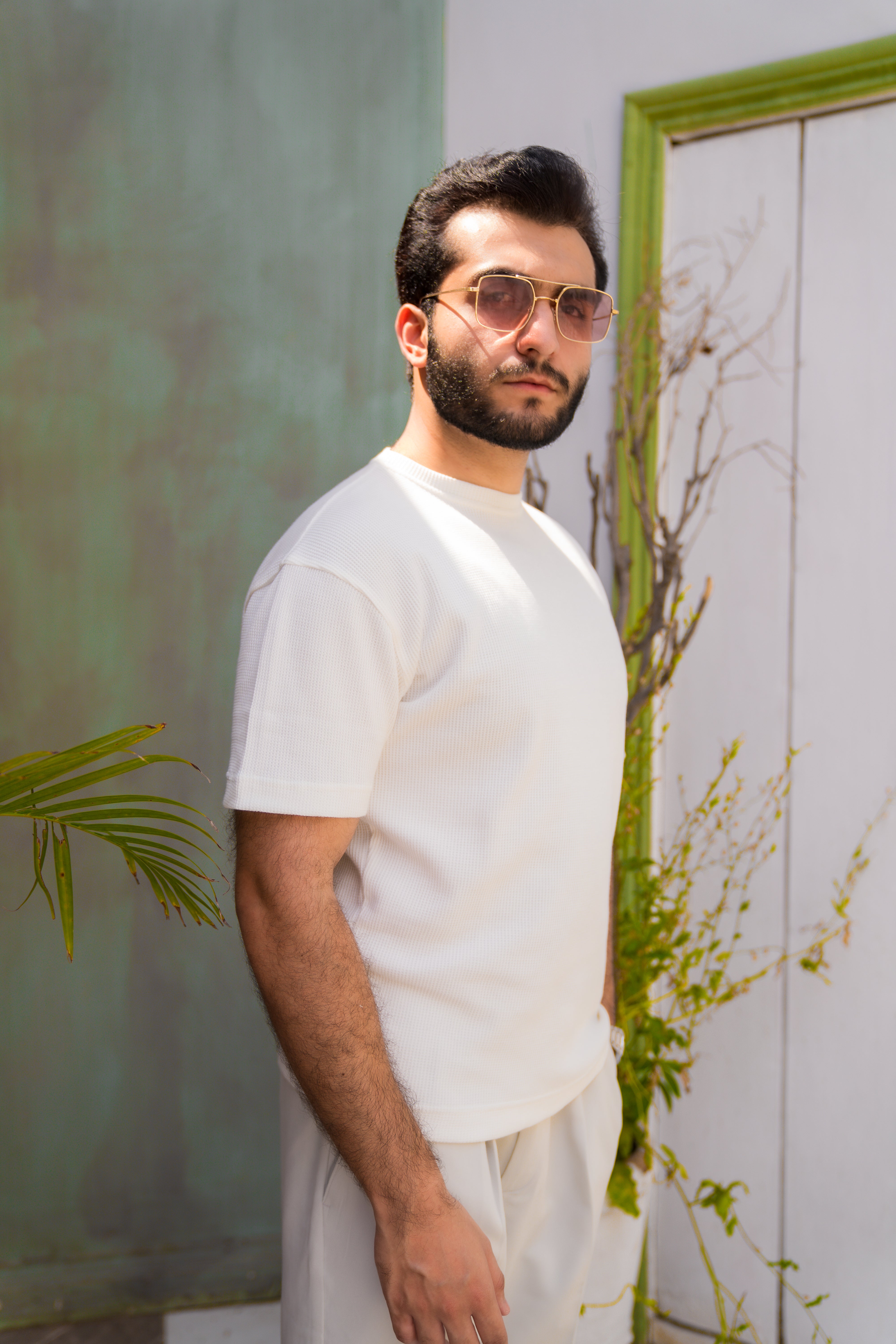 White Waffle Knit T-Shirt (Men)