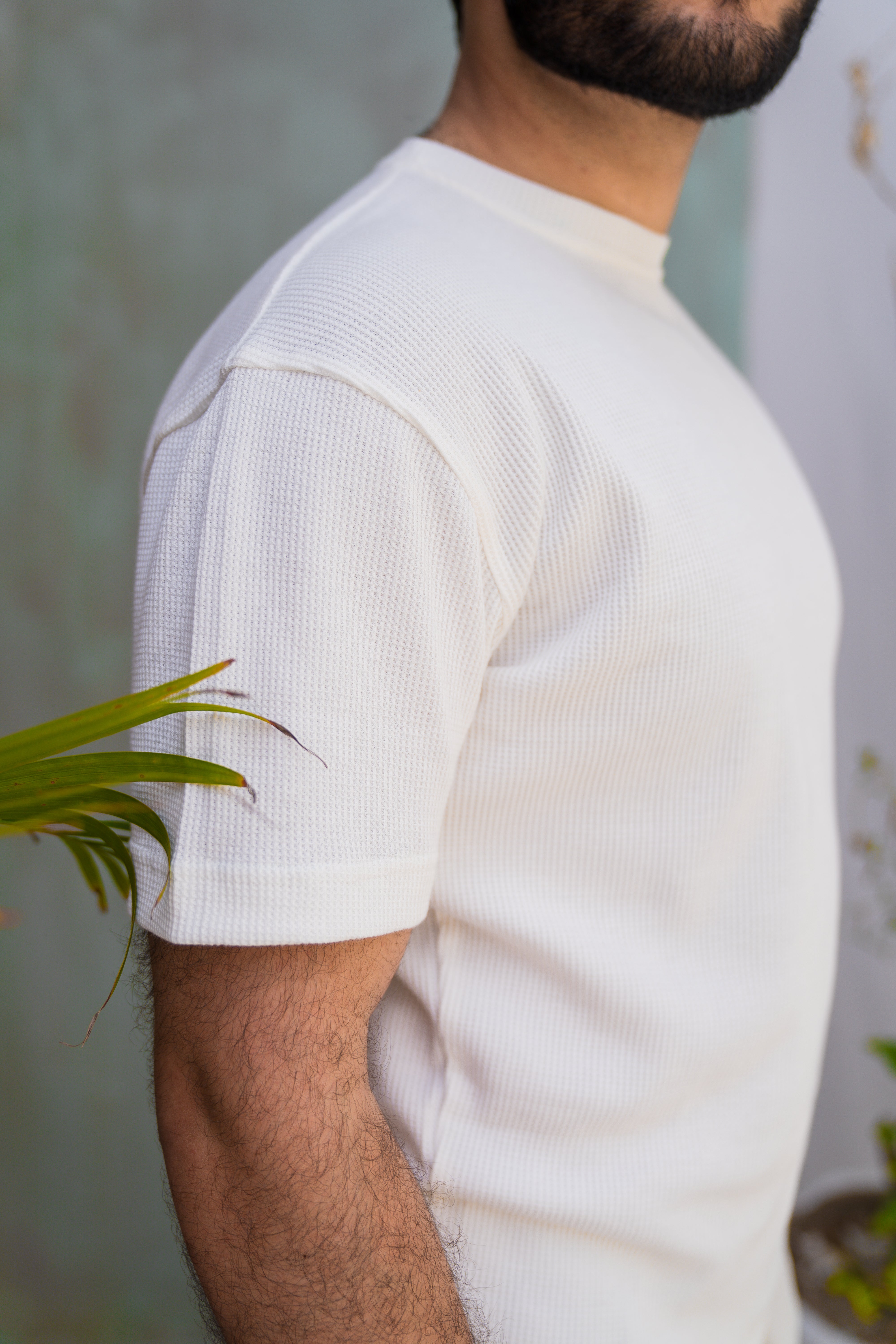 White Waffle Knit T-Shirt (Men)