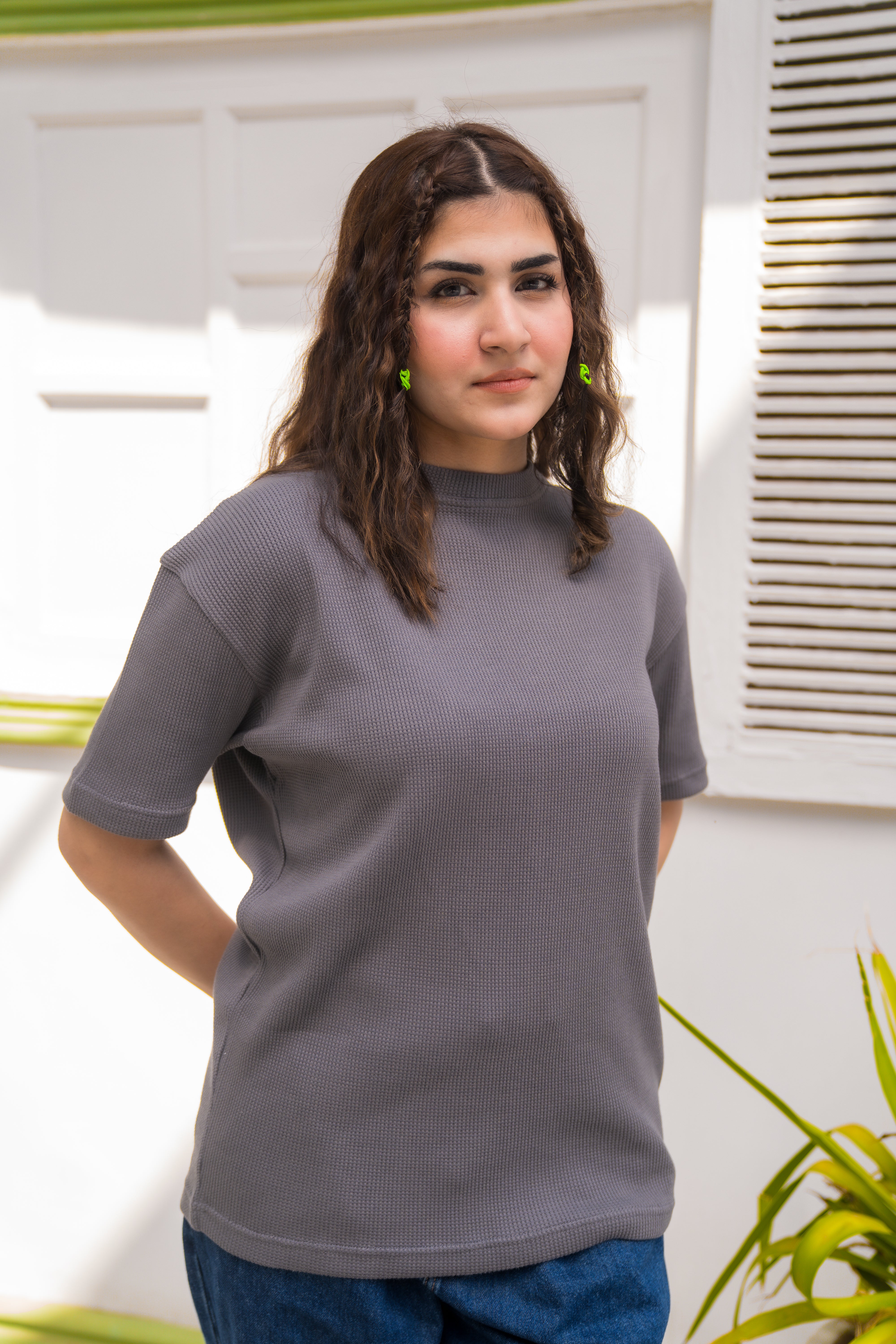 Grey Waffle Knit T-Shirt