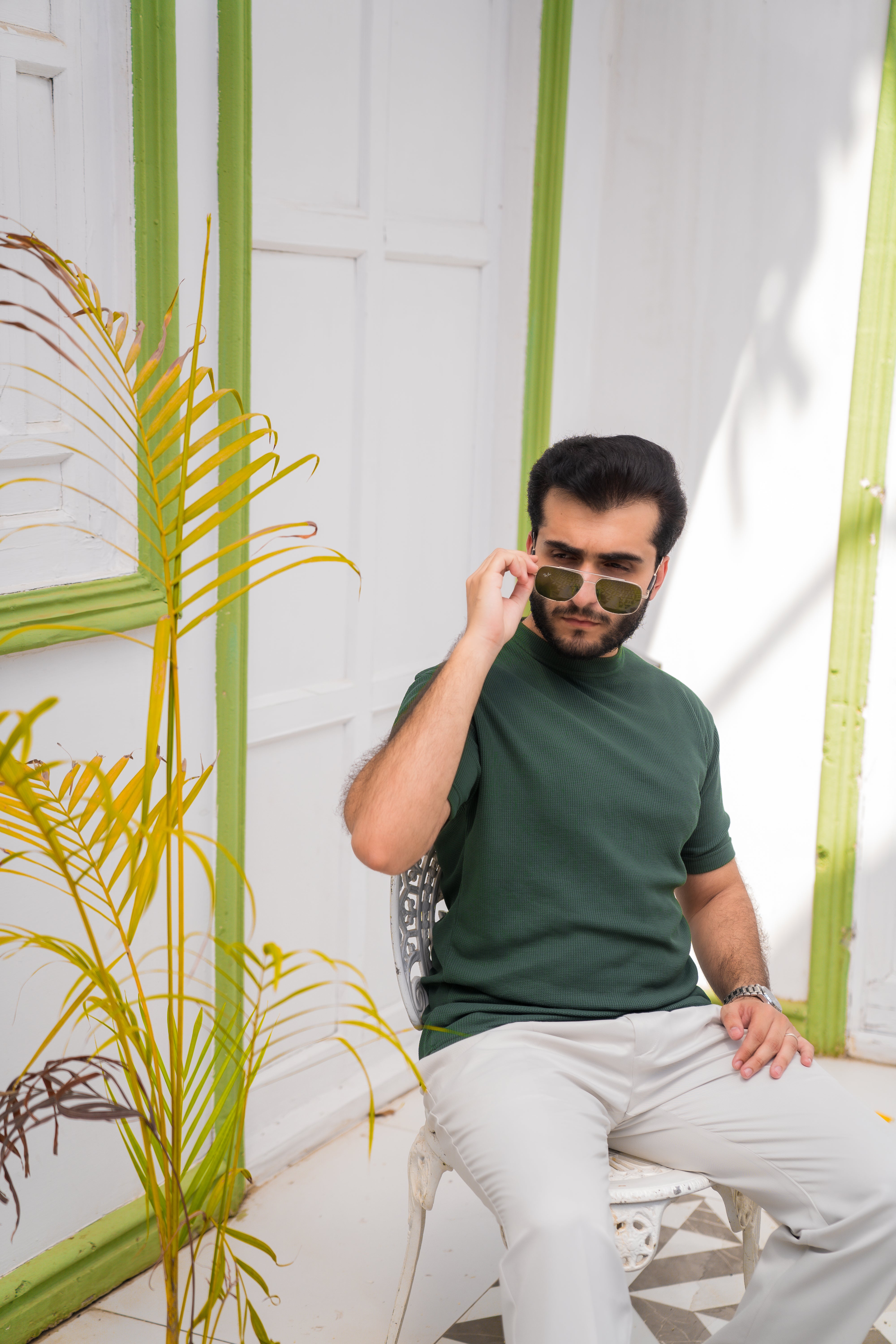 Dark Green Waffle Knit T-Shirt (Men)