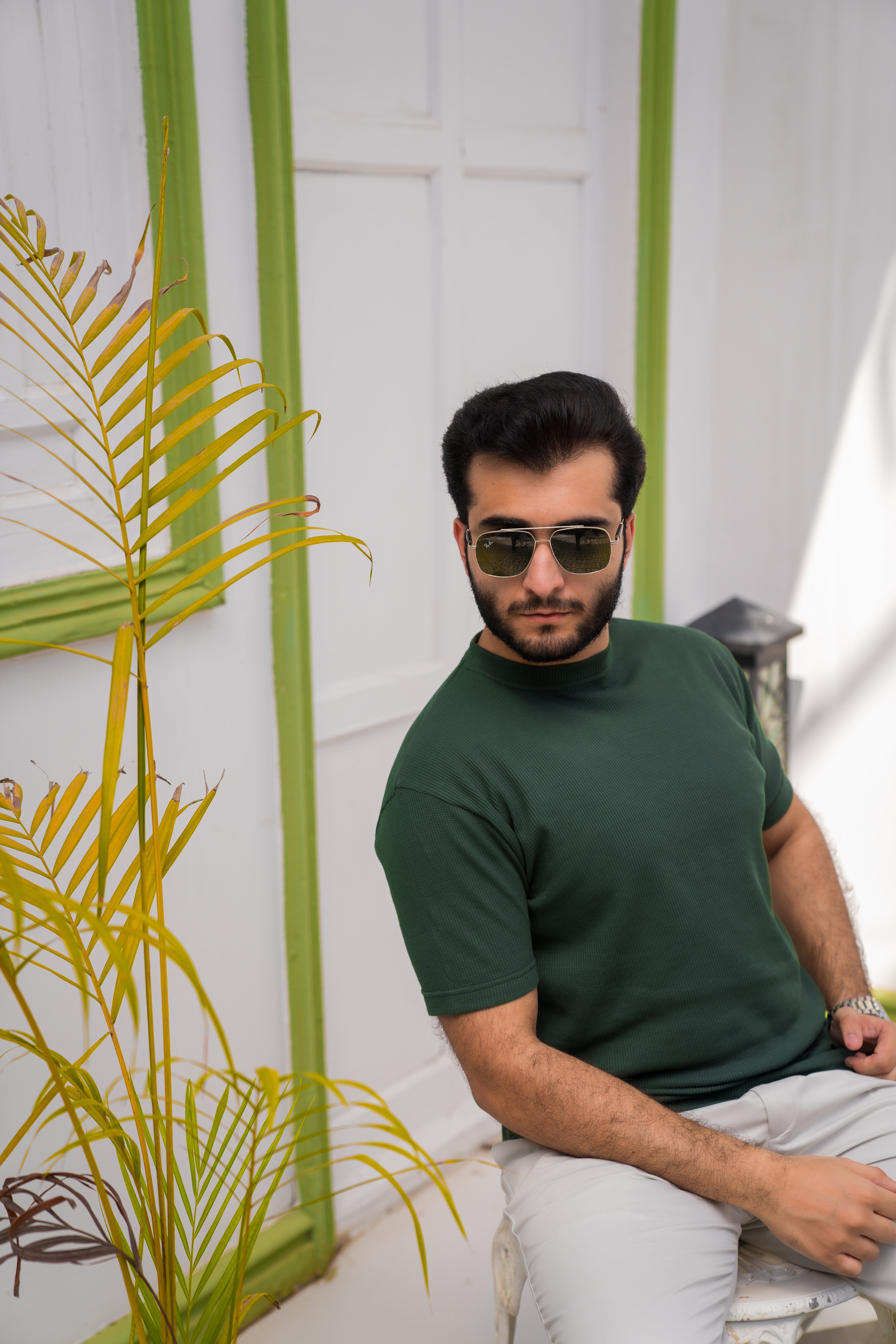 Dark Green Waffle Knit T-Shirt (Men)