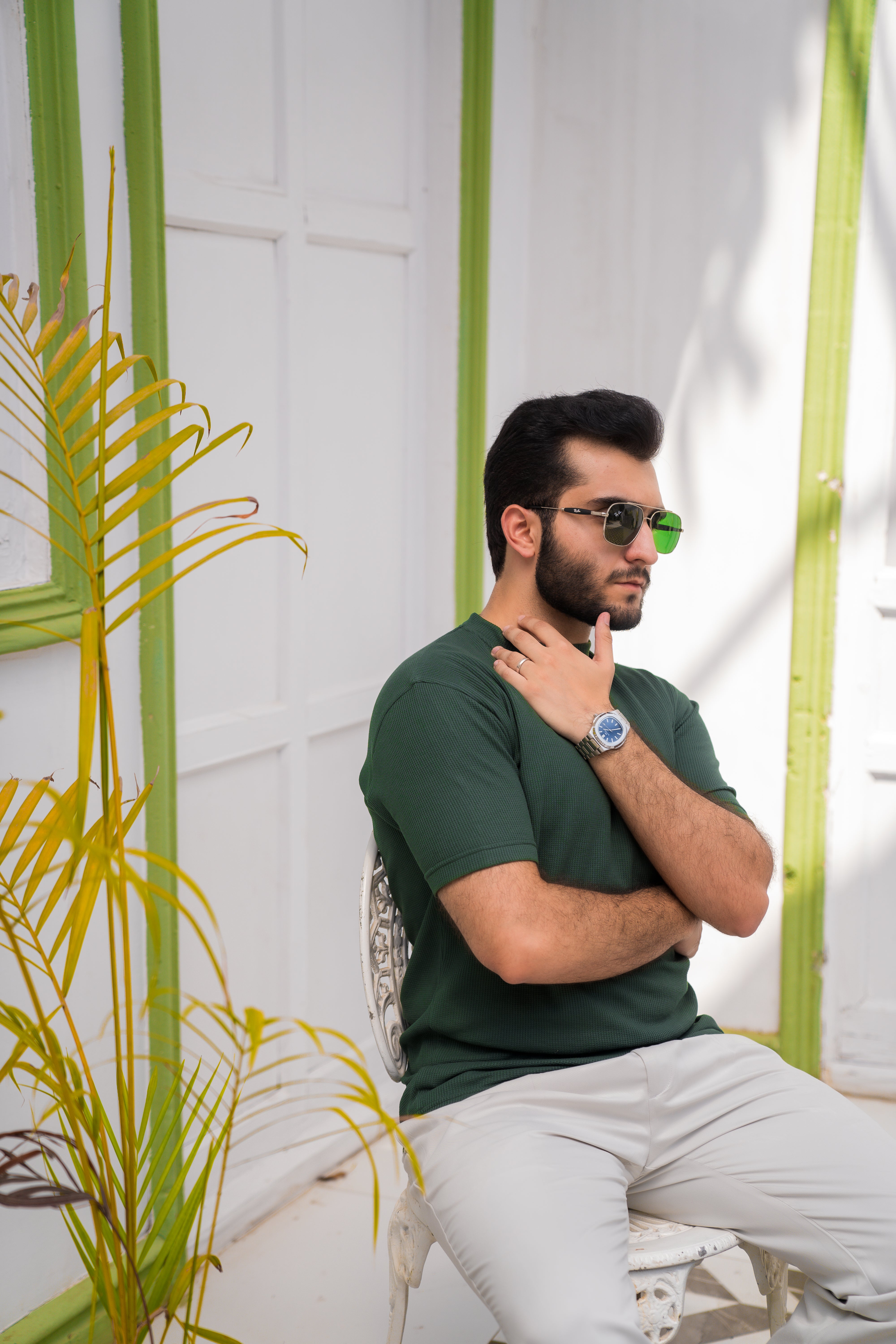 Dark Green Waffle Knit T-Shirt (Men)