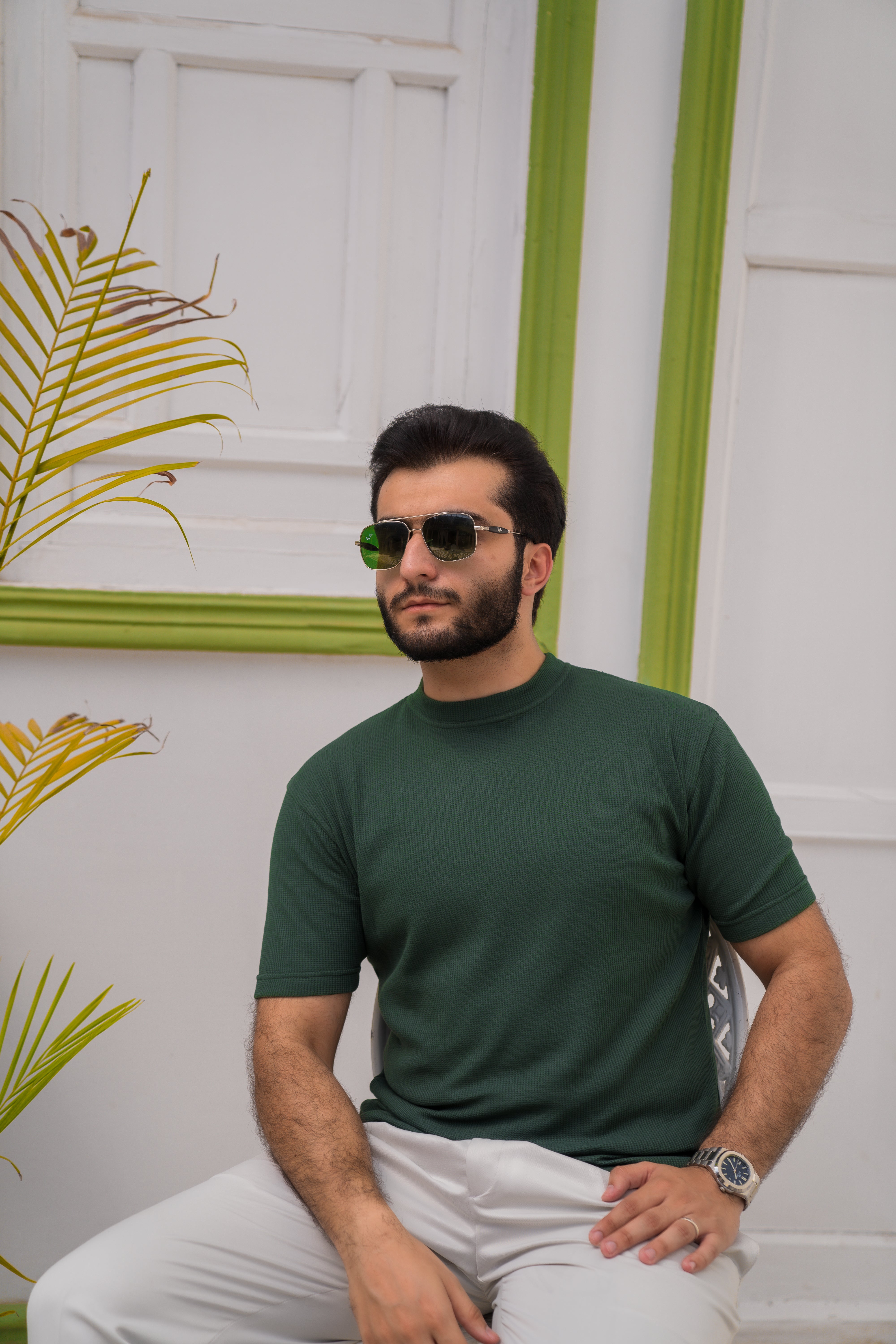 Dark Green Waffle Knit T-Shirt (Men)