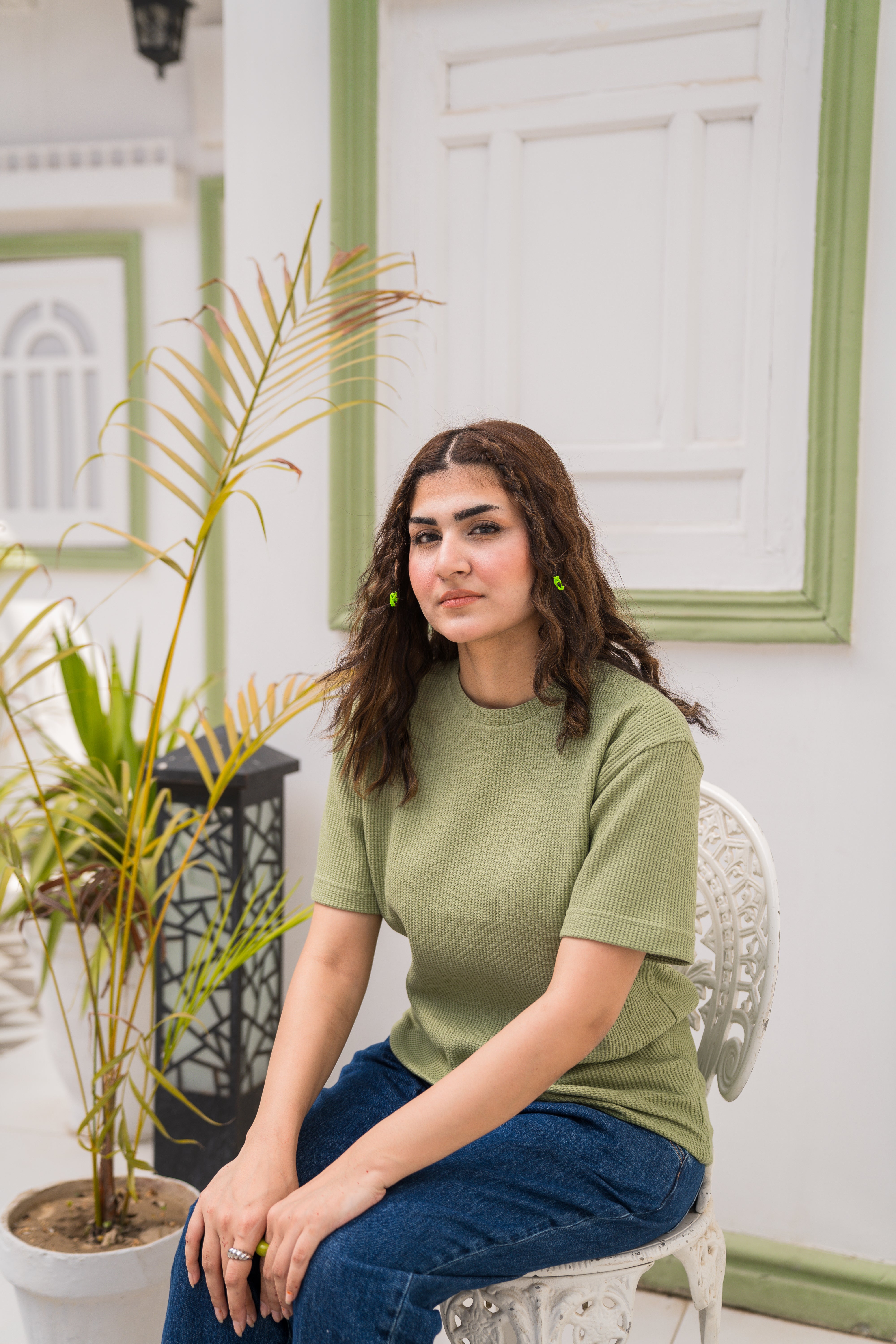 Sage Green Waffle Knit T-Shirt