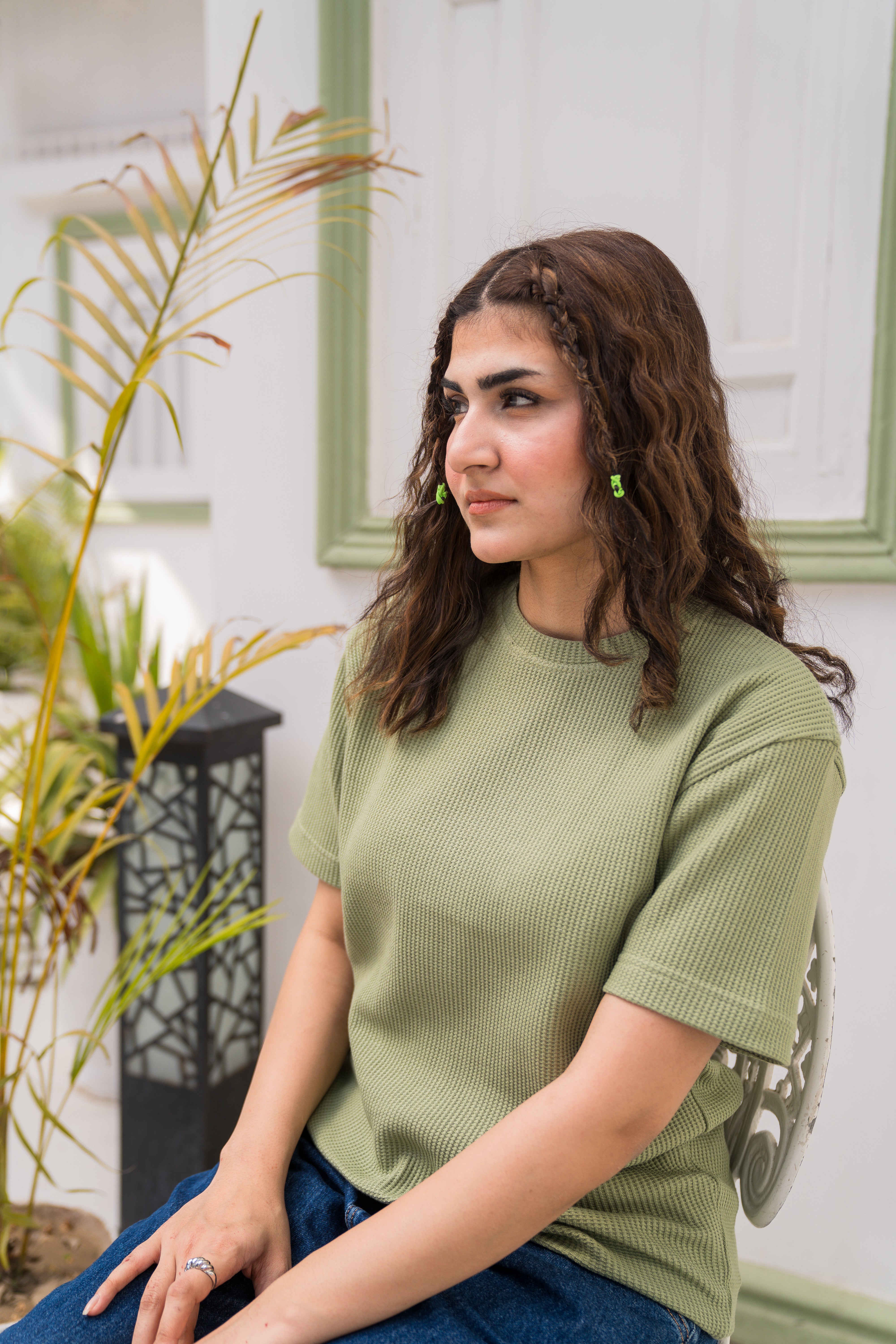 Sage Green Waffle Knit T-Shirt