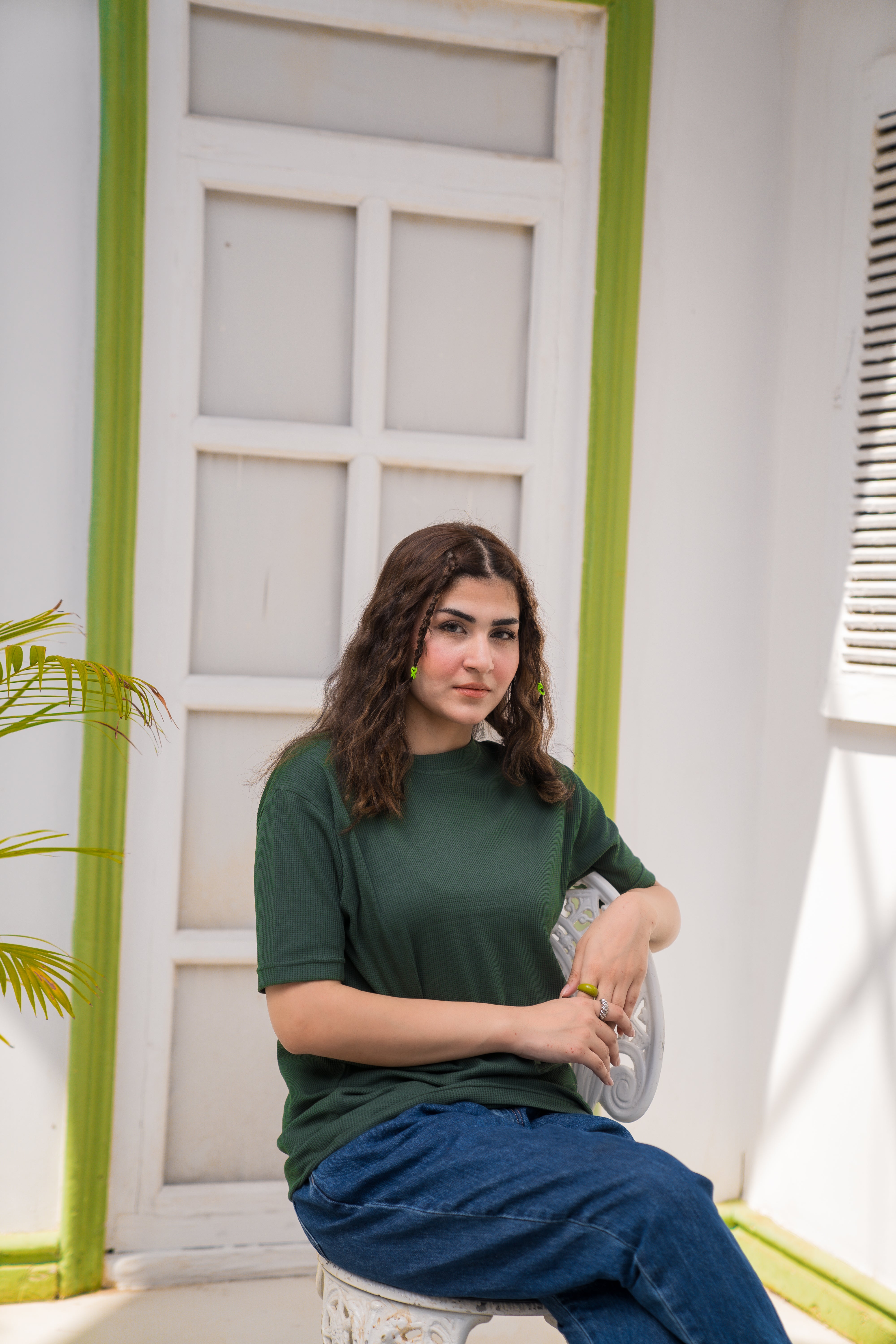 Dark Green Waffle Knit T-Shirt