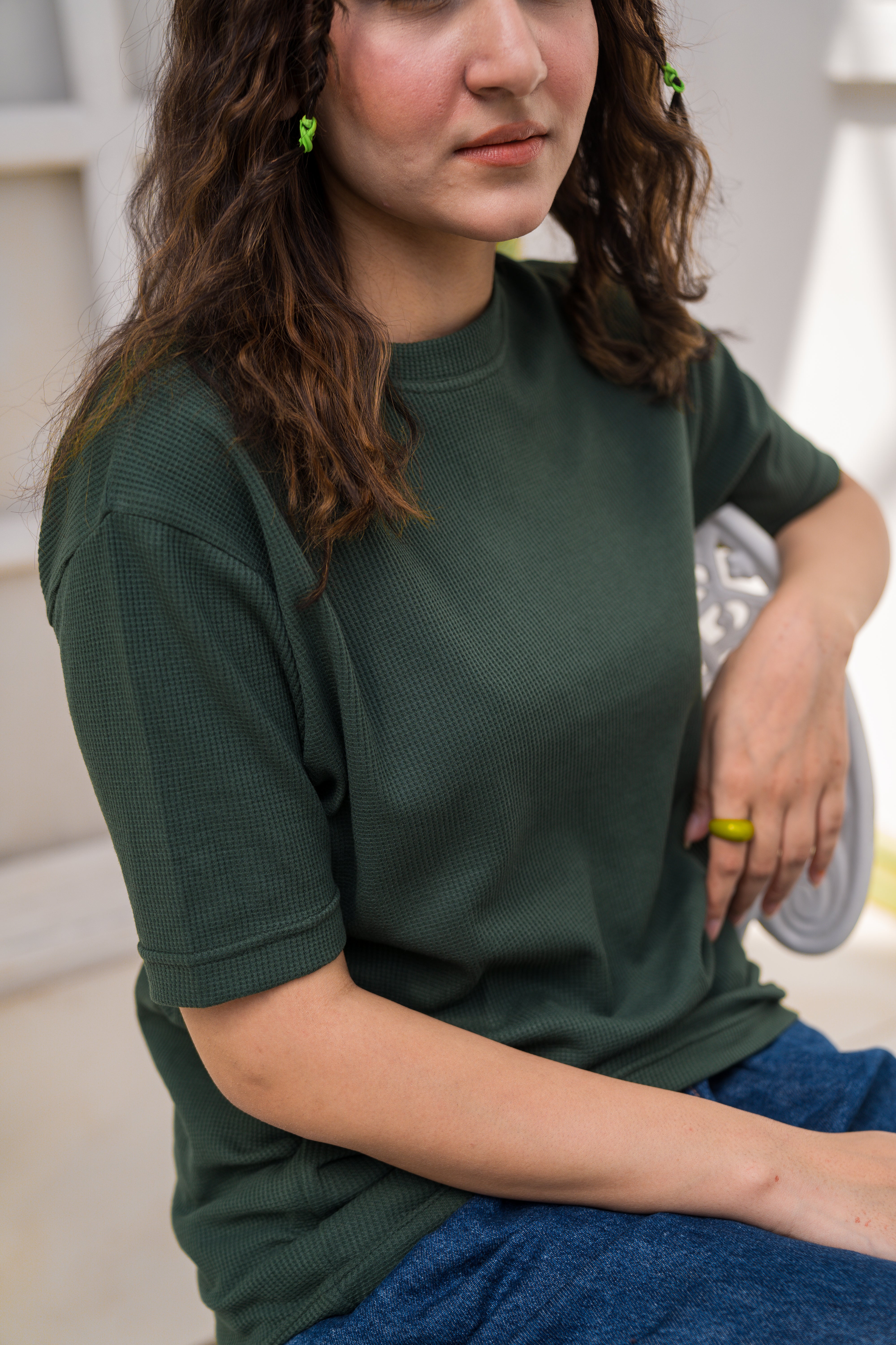 Dark Green Waffle Knit T-Shirt