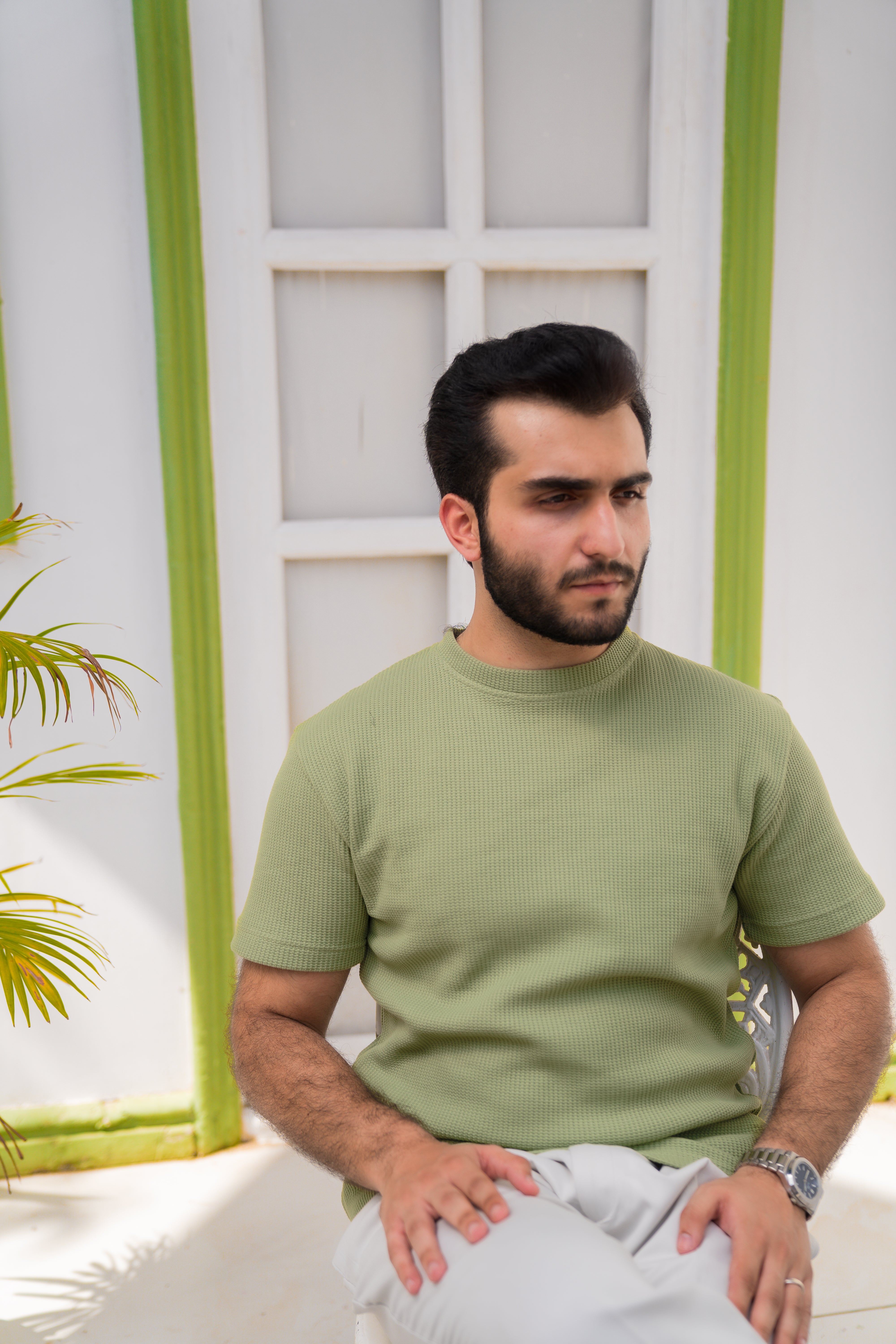 Sage Green Waffle Knit T-Shirt (Men)