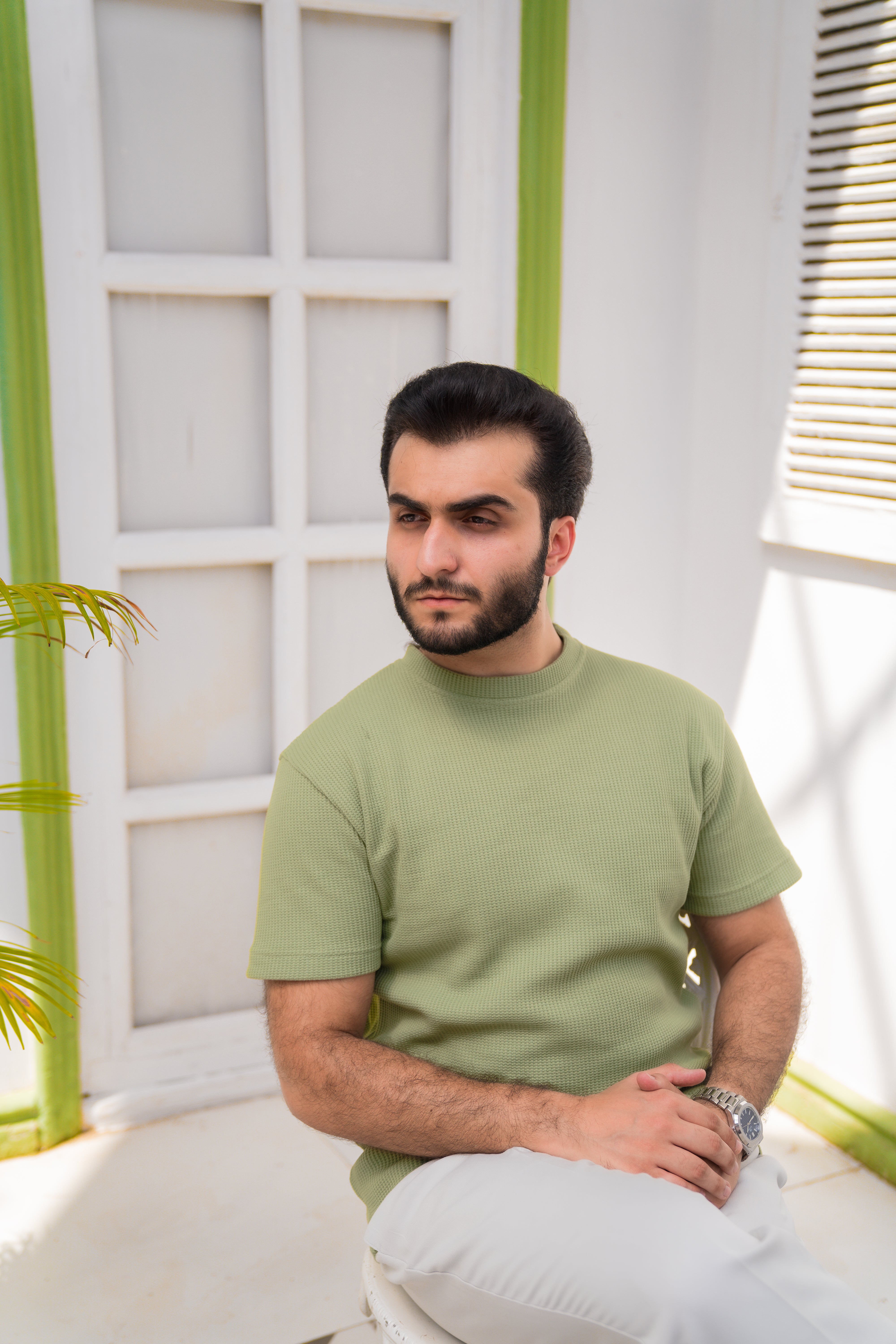 Sage Green Waffle Knit T-Shirt (Men)